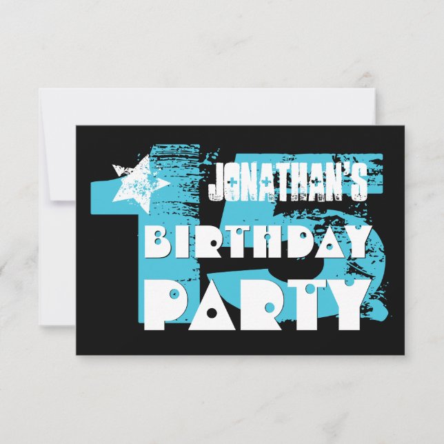 Convites AQUA e BLACK 15 Birthday Grunge Party (Frente)