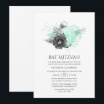 Convites Aqua e Carvão Russo Floral Bat Mitzvah<br><div class="desc">Vintage rustic watercolor bat mitzvah convite com sotaques de azul-aqua e preto de carvão.</div>