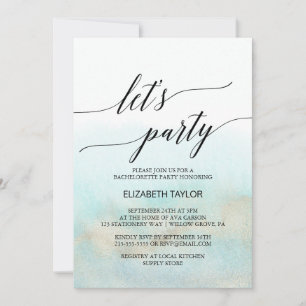 Convites Aqua e Dourada Watercolor Beach Vamos Party
