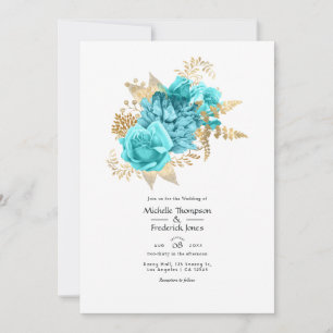 Convites Aqua e Dourado Casamento Floral