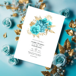 Convites Aqua e Dourado Casamento Floral