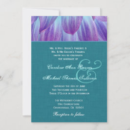 Convites Aqua e Roxo Dahlia Casamento Linen Look V3
