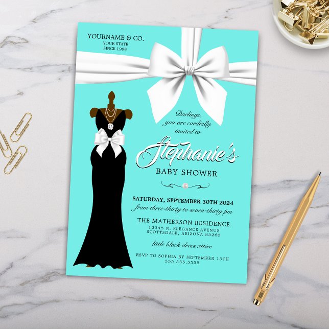 Convites Aqua Elegant Ethnic Girly Tiffany Chá de fraldas (Formal Baby Shower with Elegant Tiffany Theme Invitation for Ethnic Princess Queen Celebration)