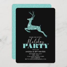 Convites Aqua Faux Glitter Deer Holiday Party