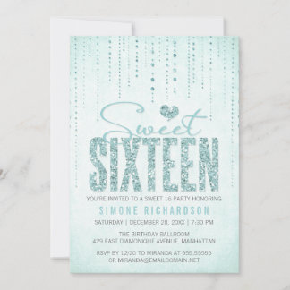 Convites Aqua Glitter Parecem Doce 16 (Dezesseis) Festa