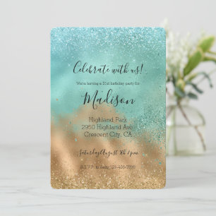Convites Aqua Glitz Dourada Glitter