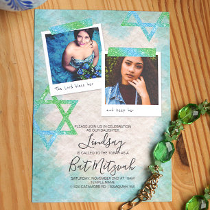 Convites Aqua, Green, Turquoise Bat Mitzvah Star Invite