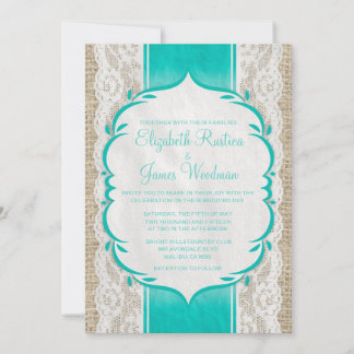 Convites Aqua Linen Burlap & Lace Wedments Invtions