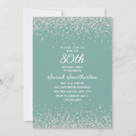 Convites Aqua Mint Silver Diamond Glitter 80 Birthday