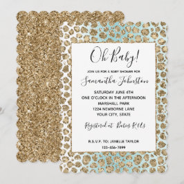 Convites Aqua Mint White Glam Glitter Dourado Leopardo
