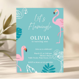 Convites Aqua & Pink Flamingo Tropical Birthday