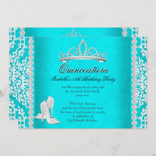 Convites Aqua Quinceanera 15 Birthday Tiara High Heels