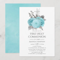 Aqua & Silver Vintage Shabby Rosas Santa Comunhão