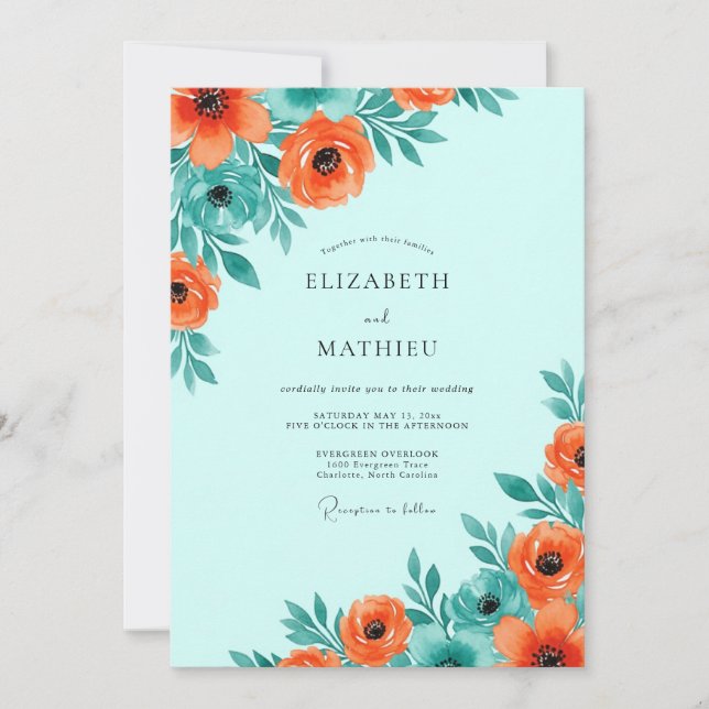 Convites Aqua Spirited Botanical Wedding (Frente)