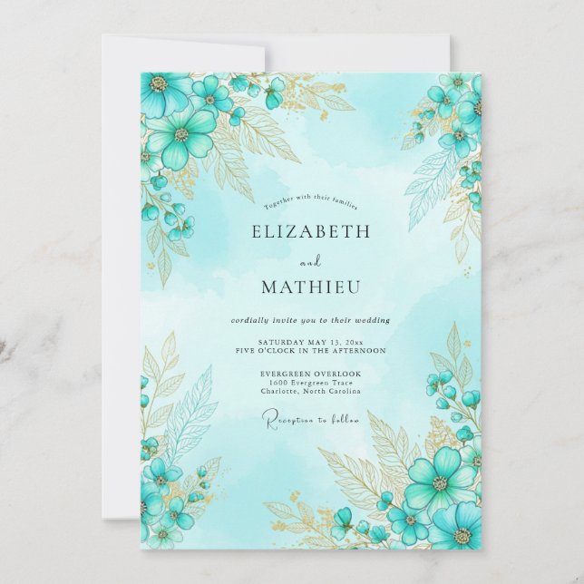 Convites Aqua Splendid Watercolor Wedding (Frente)