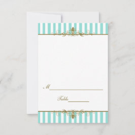 Convites Aqua, Stripes Brancas com Placecard de Rolos Doura