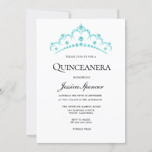 Convites Aqua Teal Diamond Tiara Quinceanera Invite