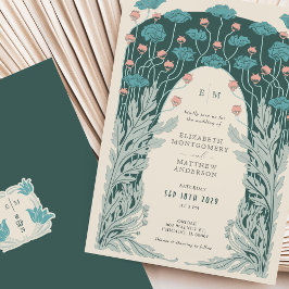Convites Aqua Teal Pink Art Nouveau-Deco Fusion Vintage