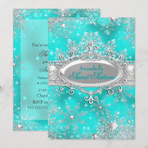 Convites Aqua Teal Princesa Winter Wonderland Doce 16