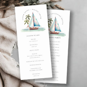 Convites Aqua Teal Sailboat Palm Seascape WedProgram