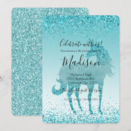 Convites Aqua Teal Turquoise Sparkle Unicorn