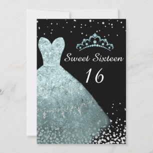 Convites Aqua Turquoise Gown Tiara Sweet 16 Festa de aniver