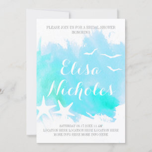 Convites Aqua watercolor, chá de panela de casamento de es