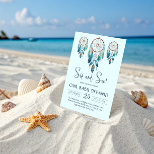 Convites Aquamarine Watercolor Dreamcatcher Sip and See
