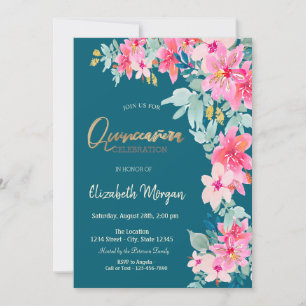 Convites Aquañera Flores de Mola de Aquarela Verde Quinceañ