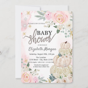 Convites Aquarela Abóbora Branca Flores Chá de Bebê