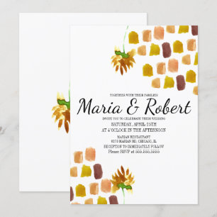 Convites Aquarela Amarela de Flores Pintadas no Canto da Pr