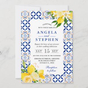 Convites Aquarela Amarelo e Azul Limões Moldura Casamento