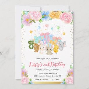 Convites Aquarela Amigos Animais Fofos Florais Aniversário