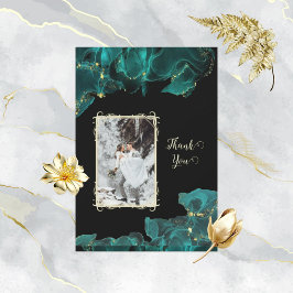 Convites Aquarela Anastasia Preto e Verde Obrigado