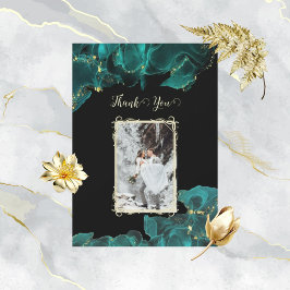 Convites Aquarela Anastasia Preto e Verde Obrigado