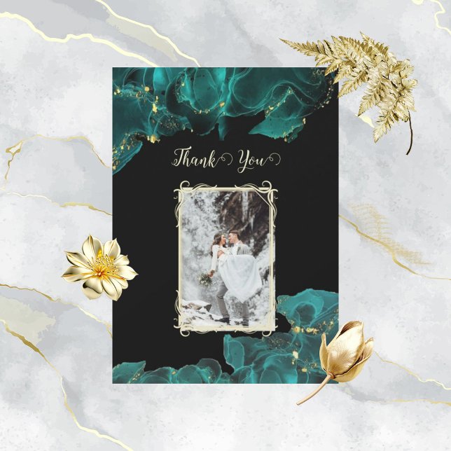 Convites Aquarela Anastasia Preto e Verde Obrigado (Criador carregado)