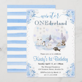 Convites Aquarela Animais Árticos de Inverno 1º Aniversário