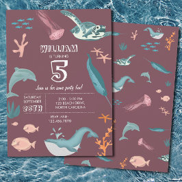 Convites Aquarela Animais do Mar do Oceano Marinho Blush Pi