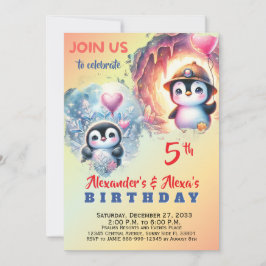 Convites Aquarela Animais Fofos de Festa Pinguim Aquarela