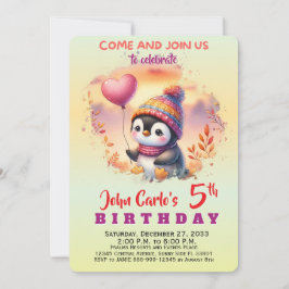 Convites Aquarela Animais Fofos de Festa Pinguim Aquarela