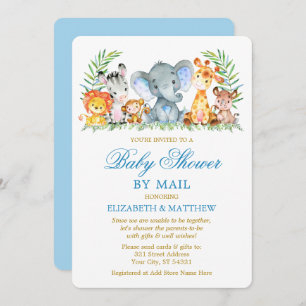 Convites Aquarela Animais Safari Azul, Chá Dourado por Corr