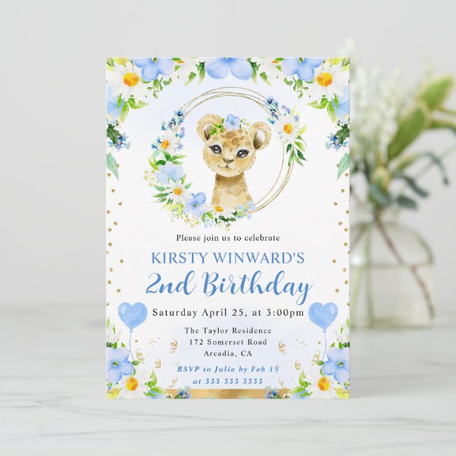 Convites Aquarela Aniversário Infantil Leão Fofa Selva (Em pé/Frente)