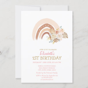 Convites Aquarela Arco-íris Boho Flores Listradas Aniversár