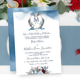 Convites Aquarela Azul Borgonha Roxo Floral e Crest