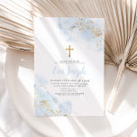 Convites Aquarela Azul Cruz Dourada de Batismo e Batizado d<br><div class="desc">Aquarela azul com detalhes de brilho dourado falso e convite de cruz religiosa dourada fosca. Um convite de batismo ou batizado moderno e elegante para o dia especial do seu filho.</div>