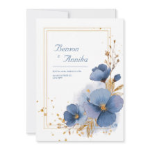 Aquarela Azul Floral Elegante com Folha de Ouro Ca