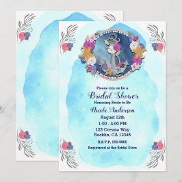 Convites Aquarela Azul Floral Náutico Moderno Âncora