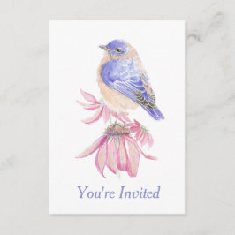 Convites Aquarela Azul-Marinho Oriental Arte de Pássaro Azu