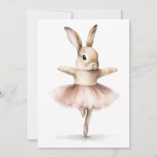 Convites Aquarela Bailarina Coelho Dançando Bege Rosa (Frente)