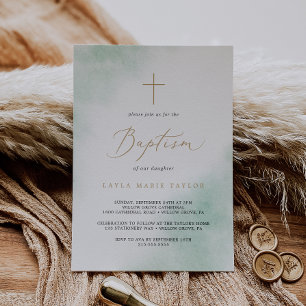 Convites Aquarela   Batismo Verde e Dourado